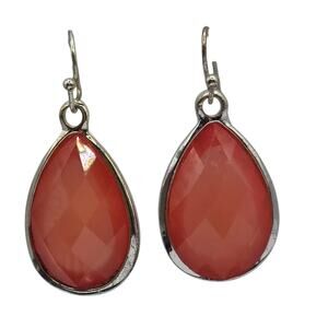 Teardrop Earrings Faceted Red Glass Stone Silver Tone Dangle Moder Jewelry Gift